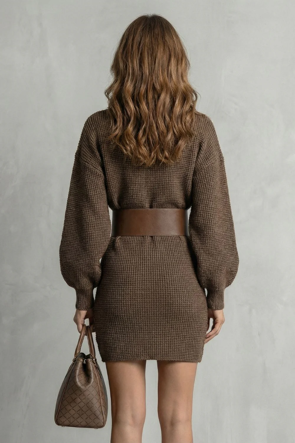Aderisse – Structured knit fit – Belted mini dress (Belt included) - Image 3