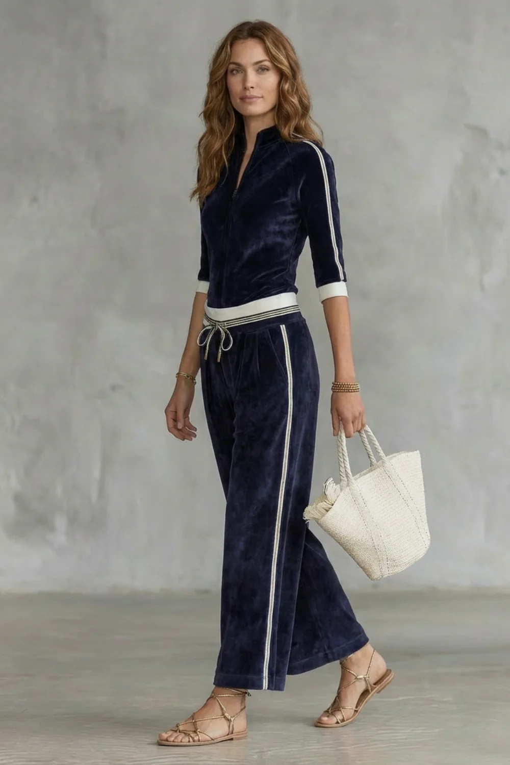 Alix Set – Luxe velour track co-ord with zip-up top & wide-leg pants - Image 3