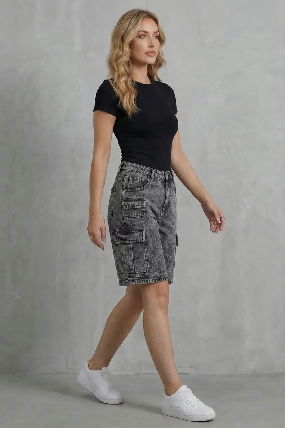 Ardenza – Washed utility style – Denim cargo shorts - Image 3
