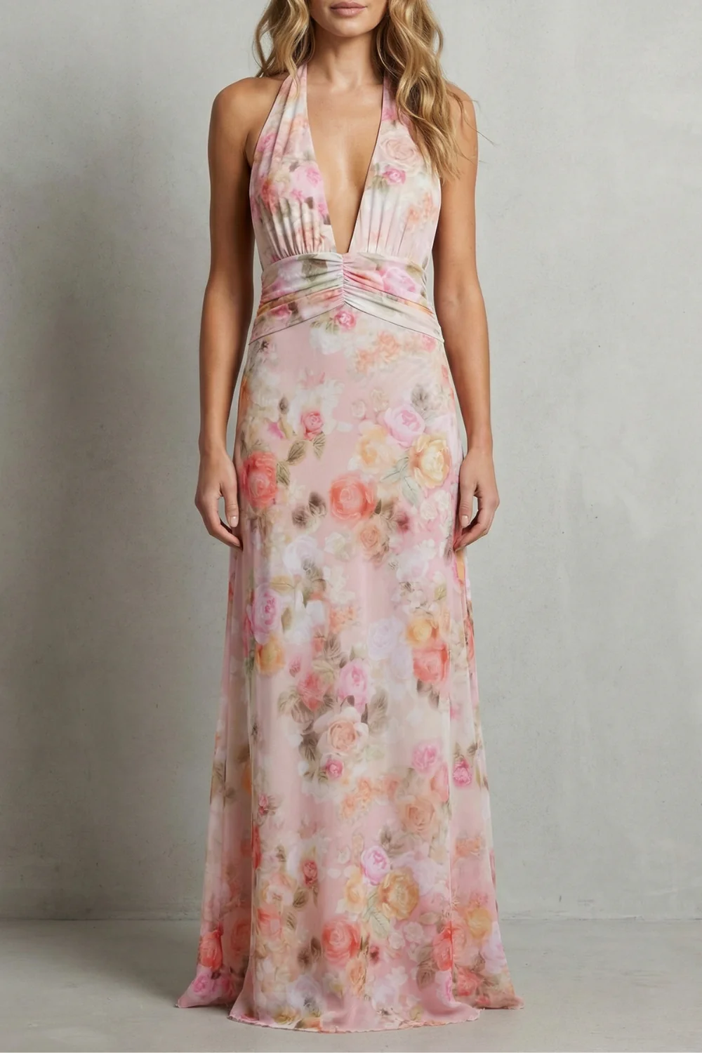 Ariadelle – Deep V floral elegance – Maxi dress