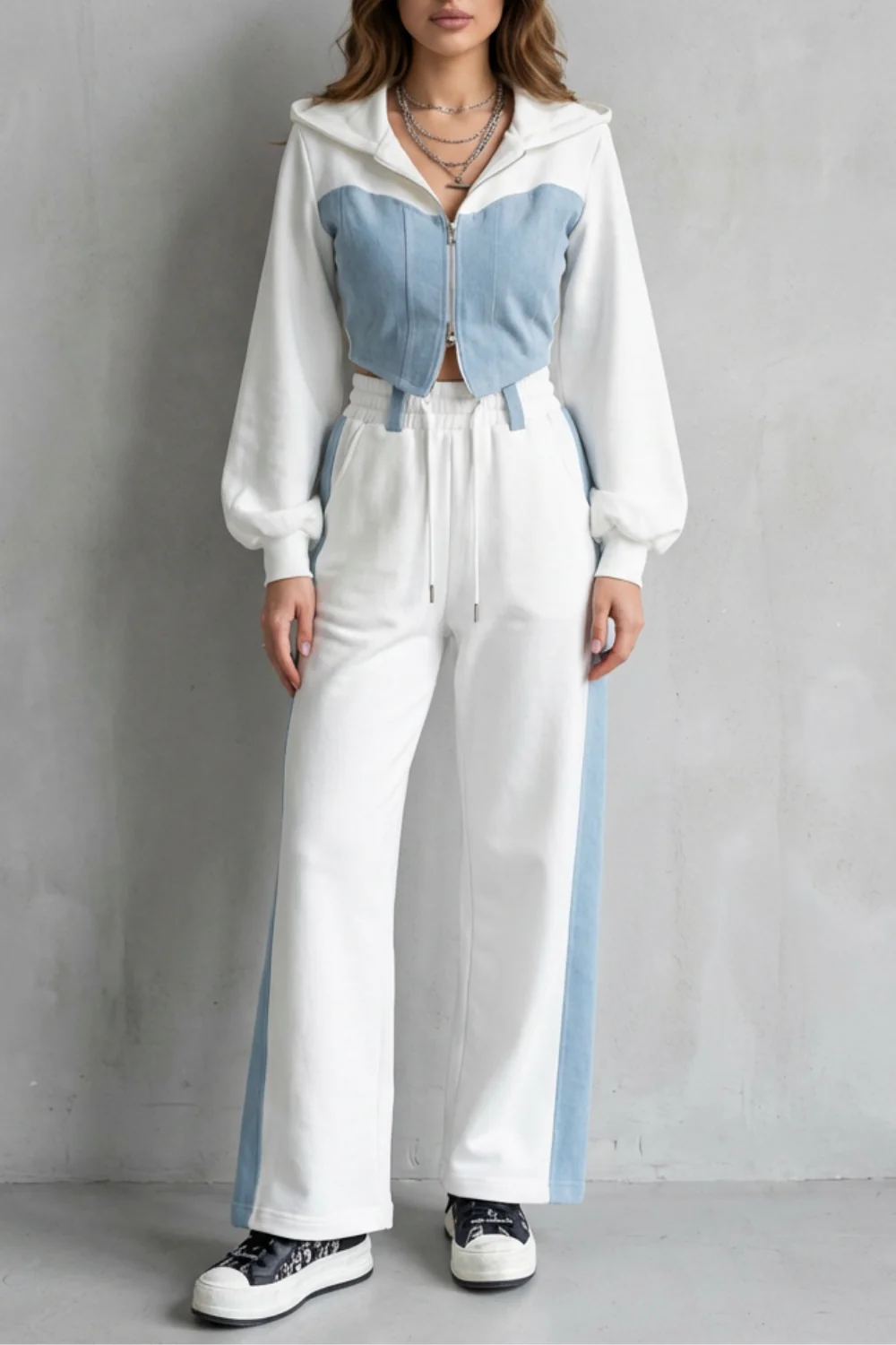 Arlo – Denim Splice – Two-Piece Hoodie & Sweatpant Set