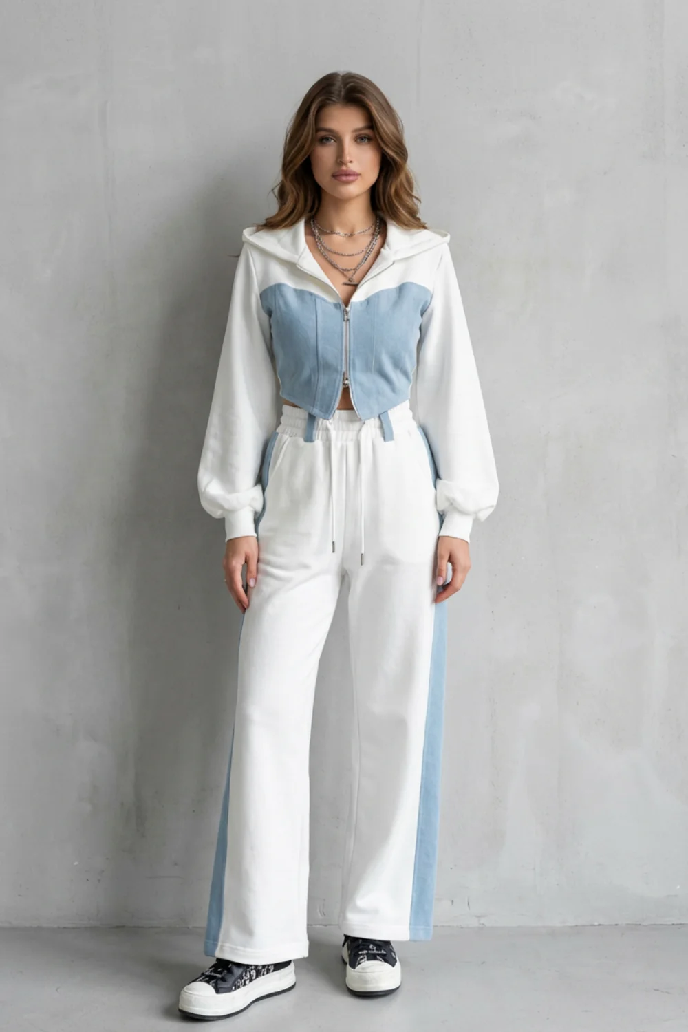 Arlo – Denim Splice – Two-Piece Hoodie & Sweatpant Set - Image 2