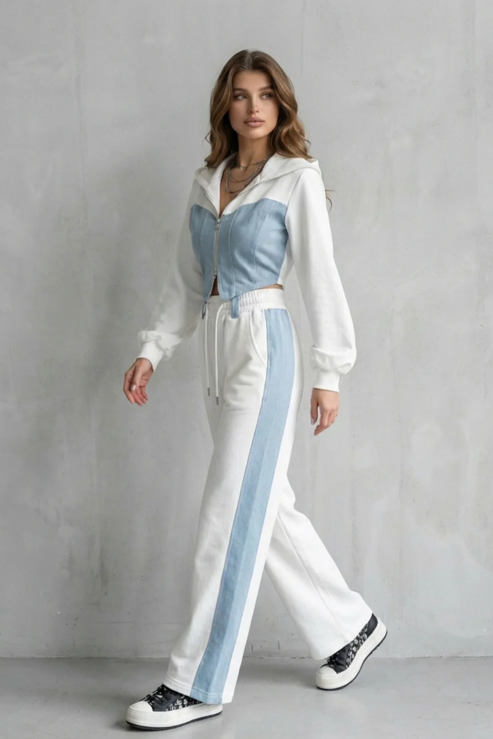 Arlo – Denim Splice – Two-Piece Hoodie & Sweatpant Set - Image 3