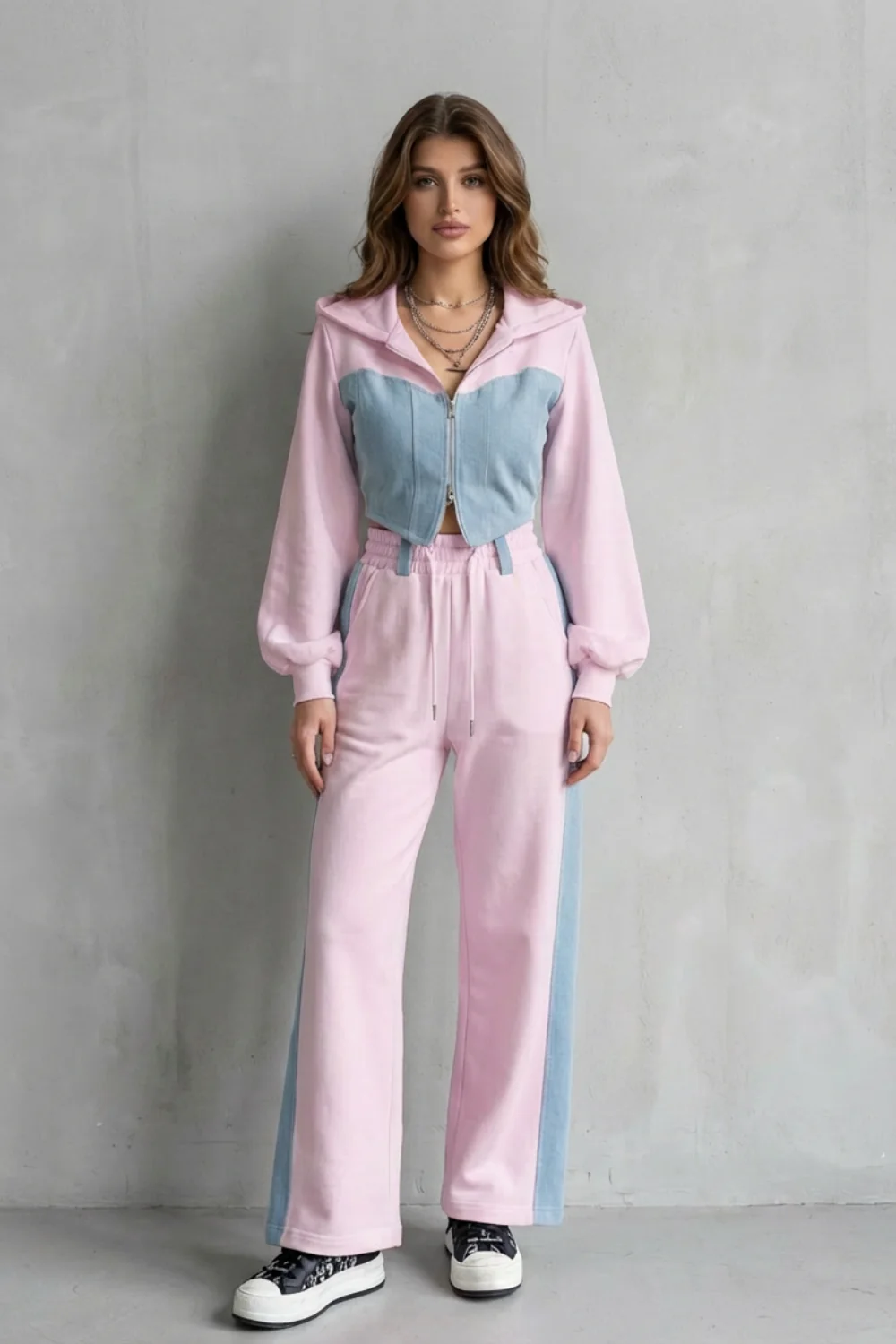 Arlo – Denim Splice – Two-Piece Hoodie & Sweatpant Set - Image 6