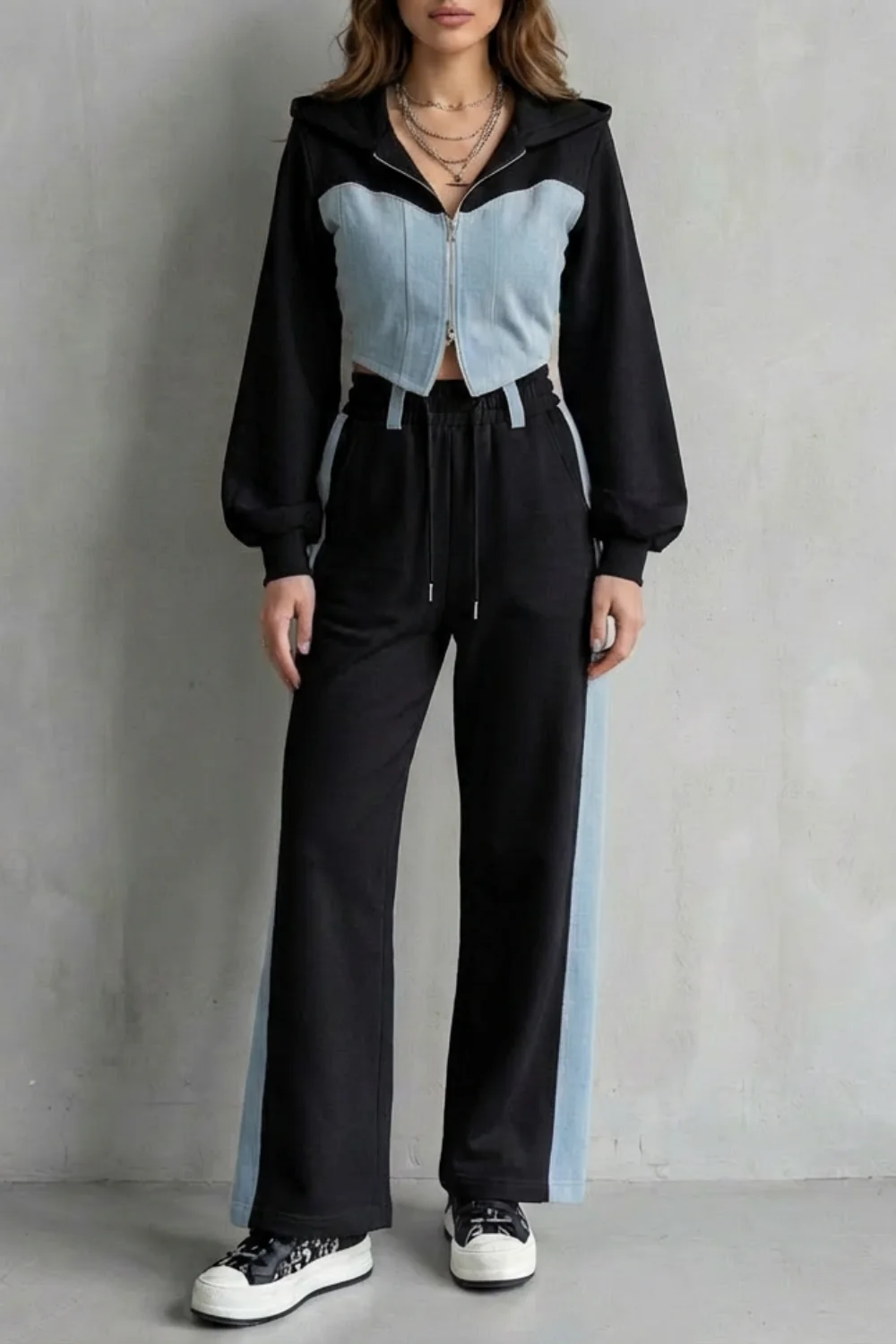 Arlo – Denim Splice – Two-Piece Hoodie & Sweatpant Set - Image 7