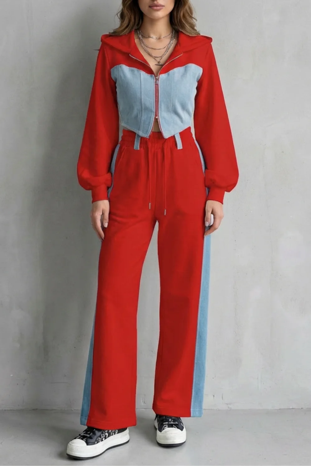 Arlo – Denim Splice – Two-Piece Hoodie & Sweatpant Set - Image 9