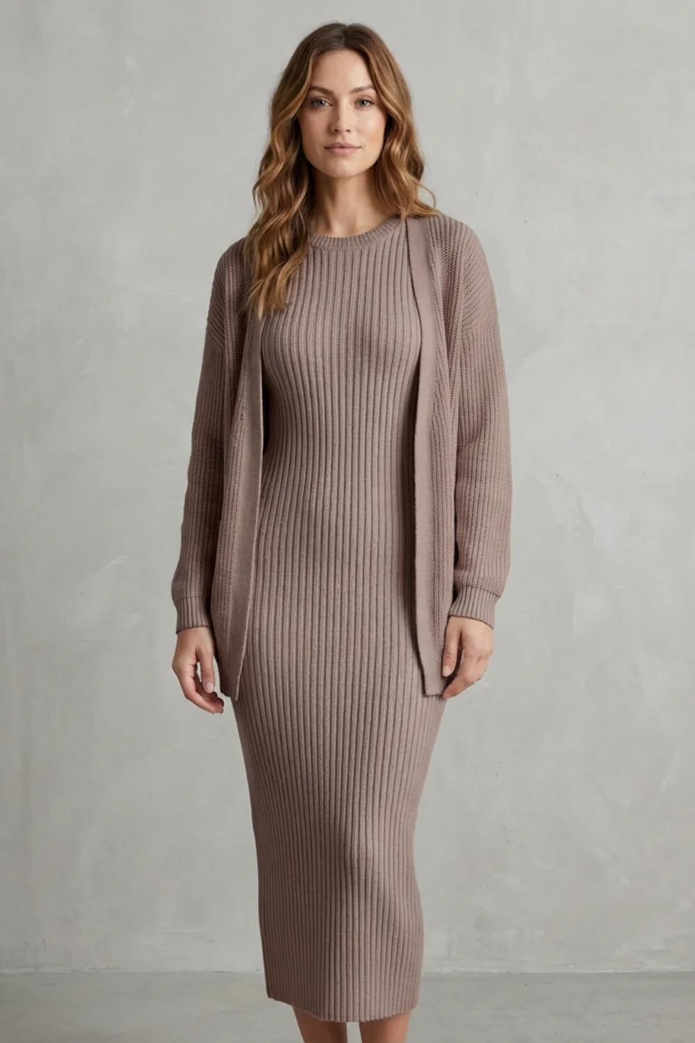 Aurelia – Ribbed Knit Sweater Dress Set – 2-Piece Slim-Fit Cardigan Ensemble - Image 10