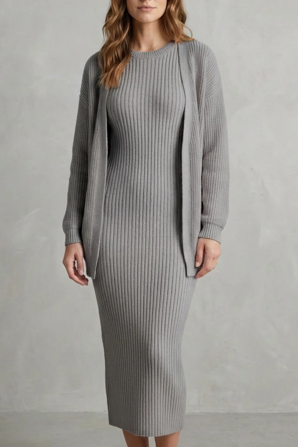 Aurelia – Ribbed Knit Sweater Dress Set – 2-Piece Slim-Fit Cardigan Ensemble - Image 11