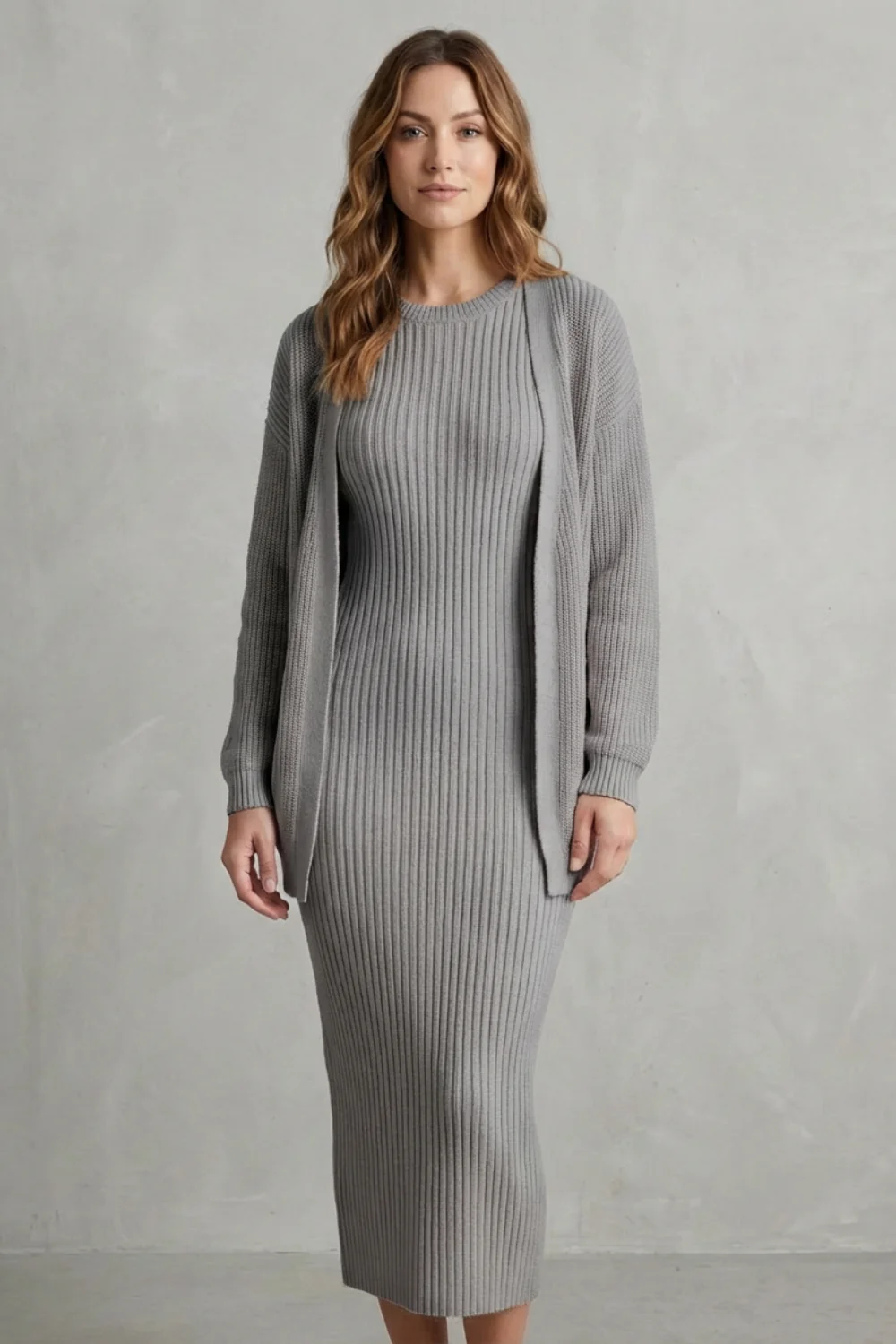 Aurelia – Ribbed Knit Sweater Dress Set – 2-Piece Slim-Fit Cardigan Ensemble - Image 12