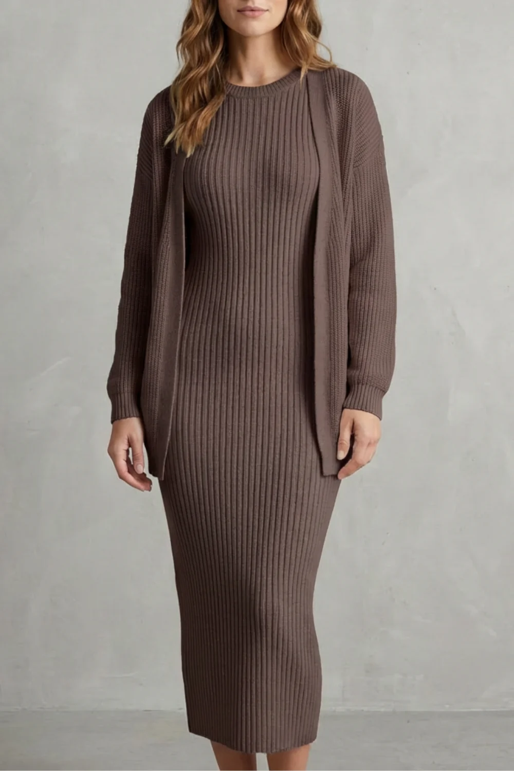 Aurelia – Ribbed Knit Sweater Dress Set – 2-Piece Slim-Fit Cardigan Ensemble - Image 13