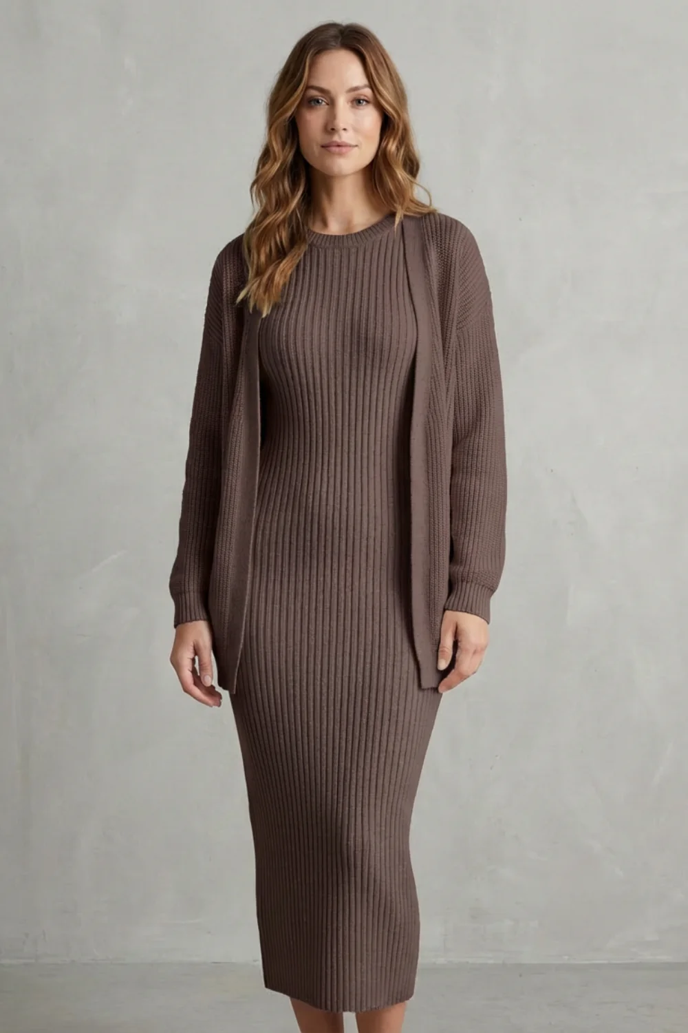 Aurelia – Ribbed Knit Sweater Dress Set – 2-Piece Slim-Fit Cardigan Ensemble - Image 14