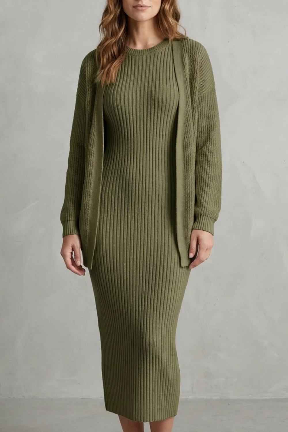 Aurelia – Ribbed Knit Sweater Dress Set – 2-Piece Slim-Fit Cardigan Ensemble - Image 15