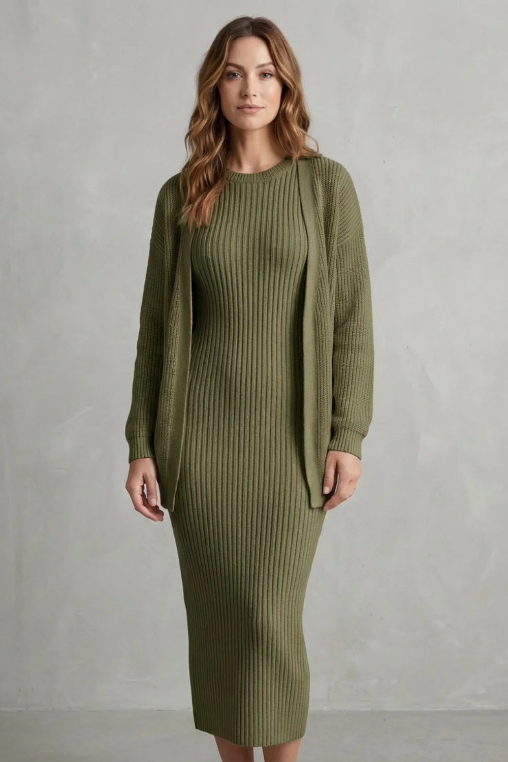 Aurelia – Ribbed Knit Sweater Dress Set – 2-Piece Slim-Fit Cardigan Ensemble - Image 16