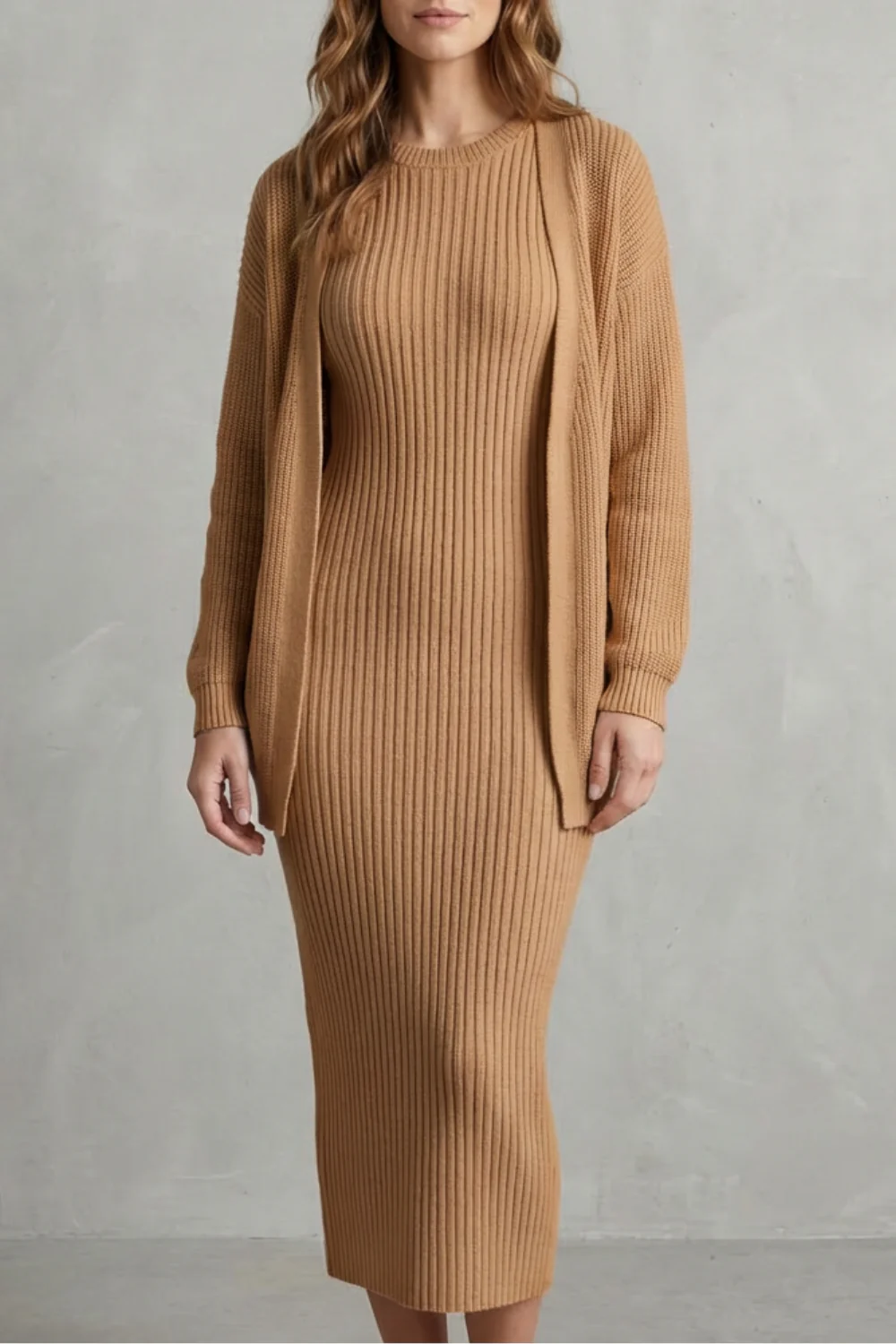 Aurelia – Ribbed Knit Sweater Dress Set – 2-Piece Slim-Fit Cardigan Ensemble - Image 17