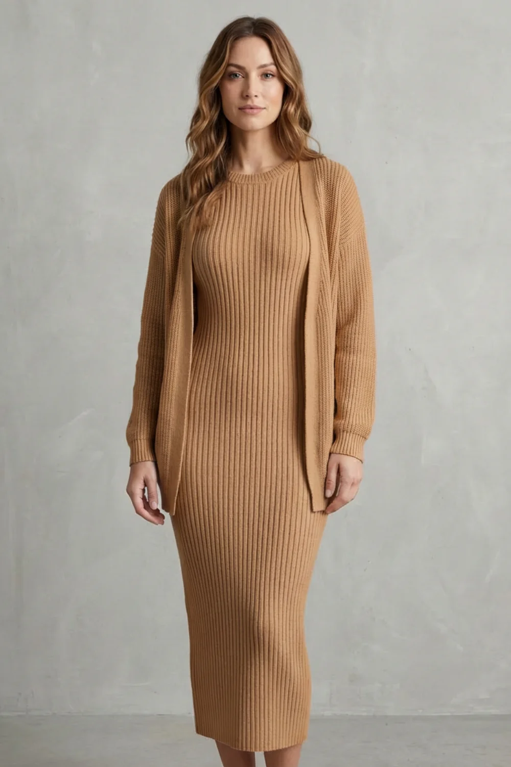 Aurelia – Ribbed Knit Sweater Dress Set – 2-Piece Slim-Fit Cardigan Ensemble - Image 18