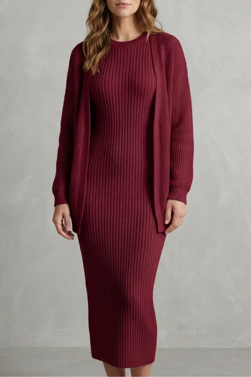Aurelia – Ribbed Knit Sweater Dress Set – 2-Piece Slim-Fit Cardigan Ensemble - Image 19