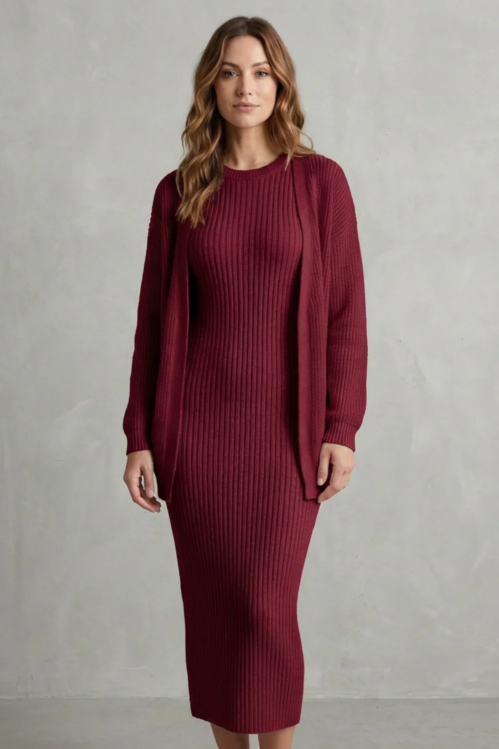 Aurelia – Ribbed Knit Sweater Dress Set – 2-Piece Slim-Fit Cardigan Ensemble - Image 20