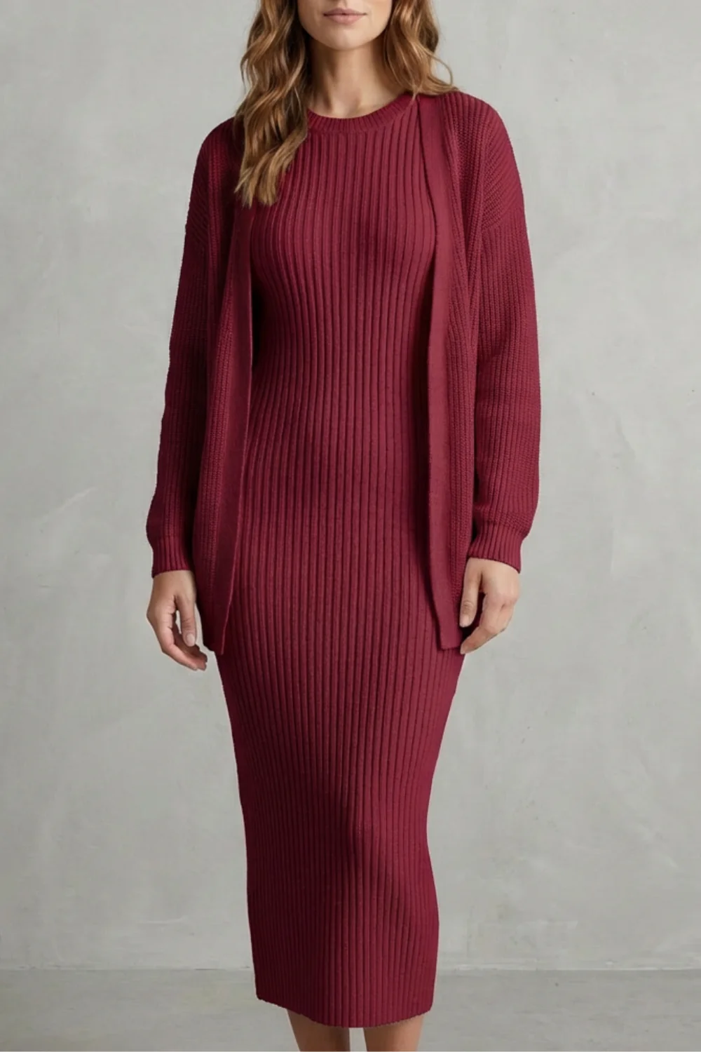 Aurelia – Ribbed Knit Sweater Dress Set – 2-Piece Slim-Fit Cardigan Ensemble - Image 21