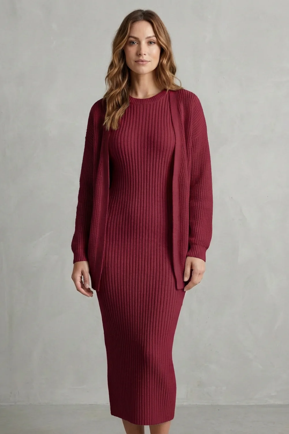 Aurelia – Ribbed Knit Sweater Dress Set – 2-Piece Slim-Fit Cardigan Ensemble - Image 22