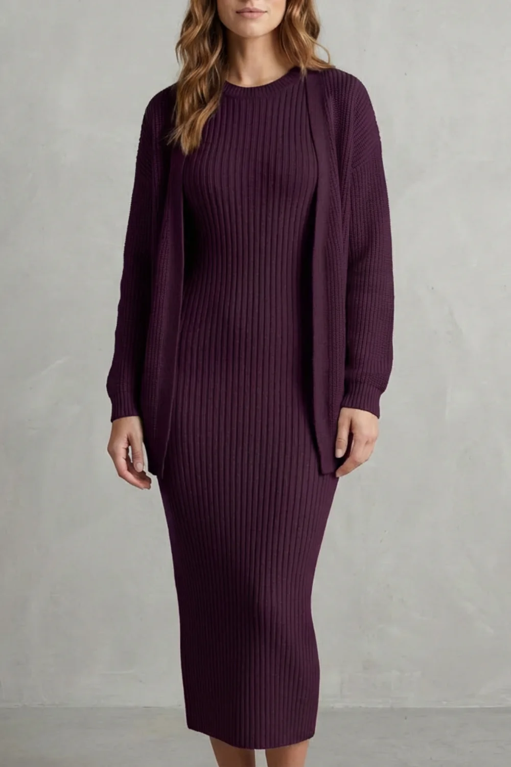 Aurelia – Ribbed Knit Sweater Dress Set – 2-Piece Slim-Fit Cardigan Ensemble - Image 23