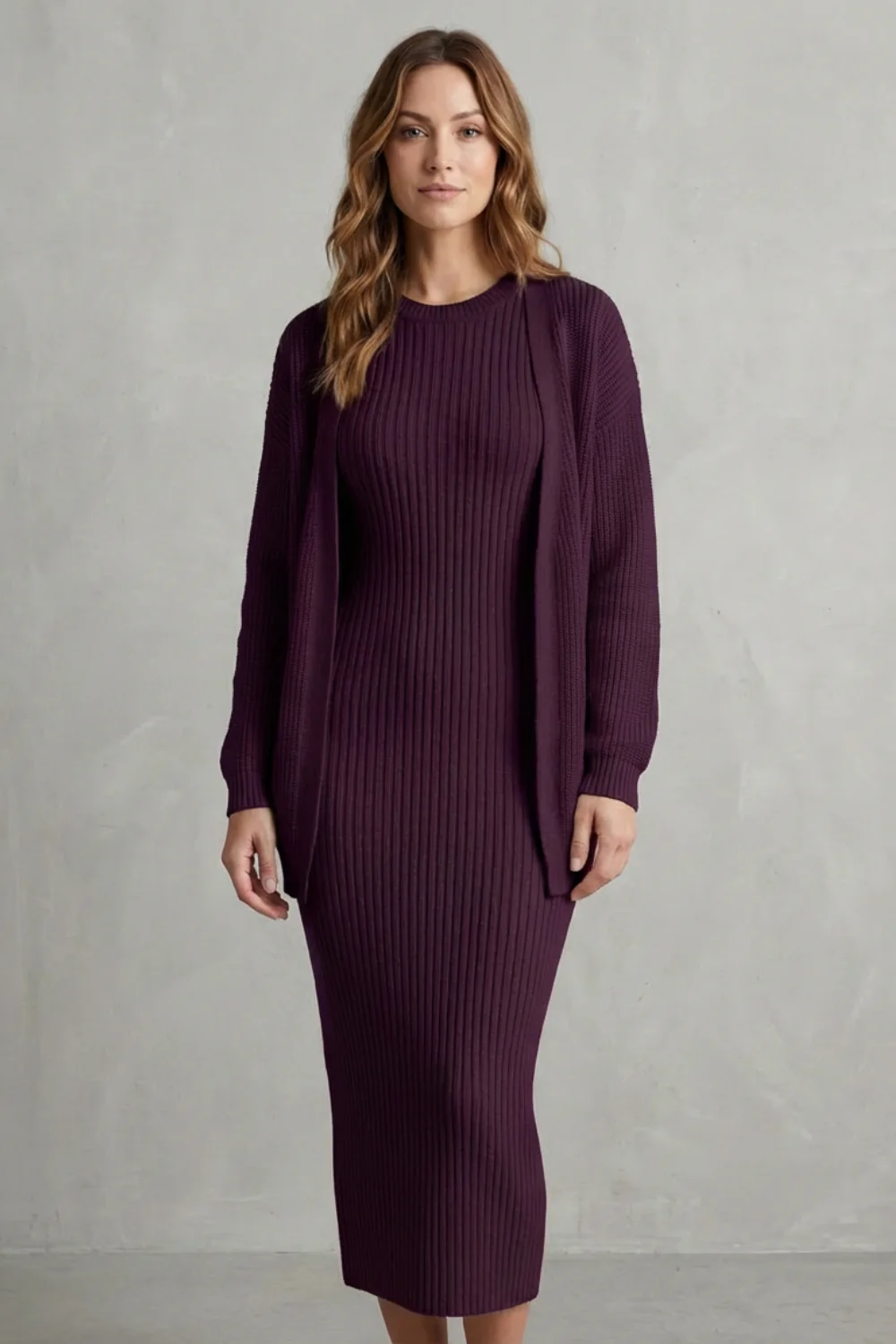 Aurelia – Ribbed Knit Sweater Dress Set – 2-Piece Slim-Fit Cardigan Ensemble - Image 24