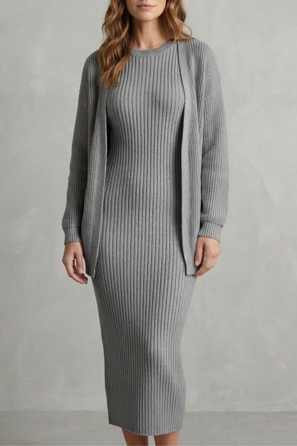 Aurelia – Ribbed Knit Sweater Dress Set – 2-Piece Slim-Fit Cardigan Ensemble - Image 25