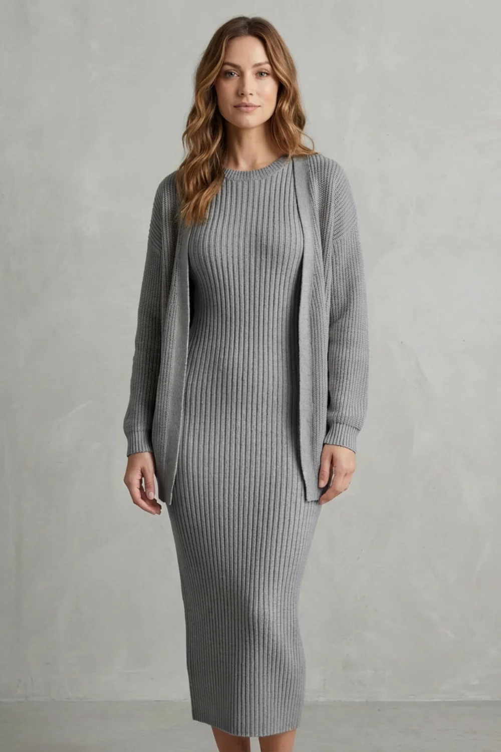 Aurelia – Ribbed Knit Sweater Dress Set – 2-Piece Slim-Fit Cardigan Ensemble - Image 26