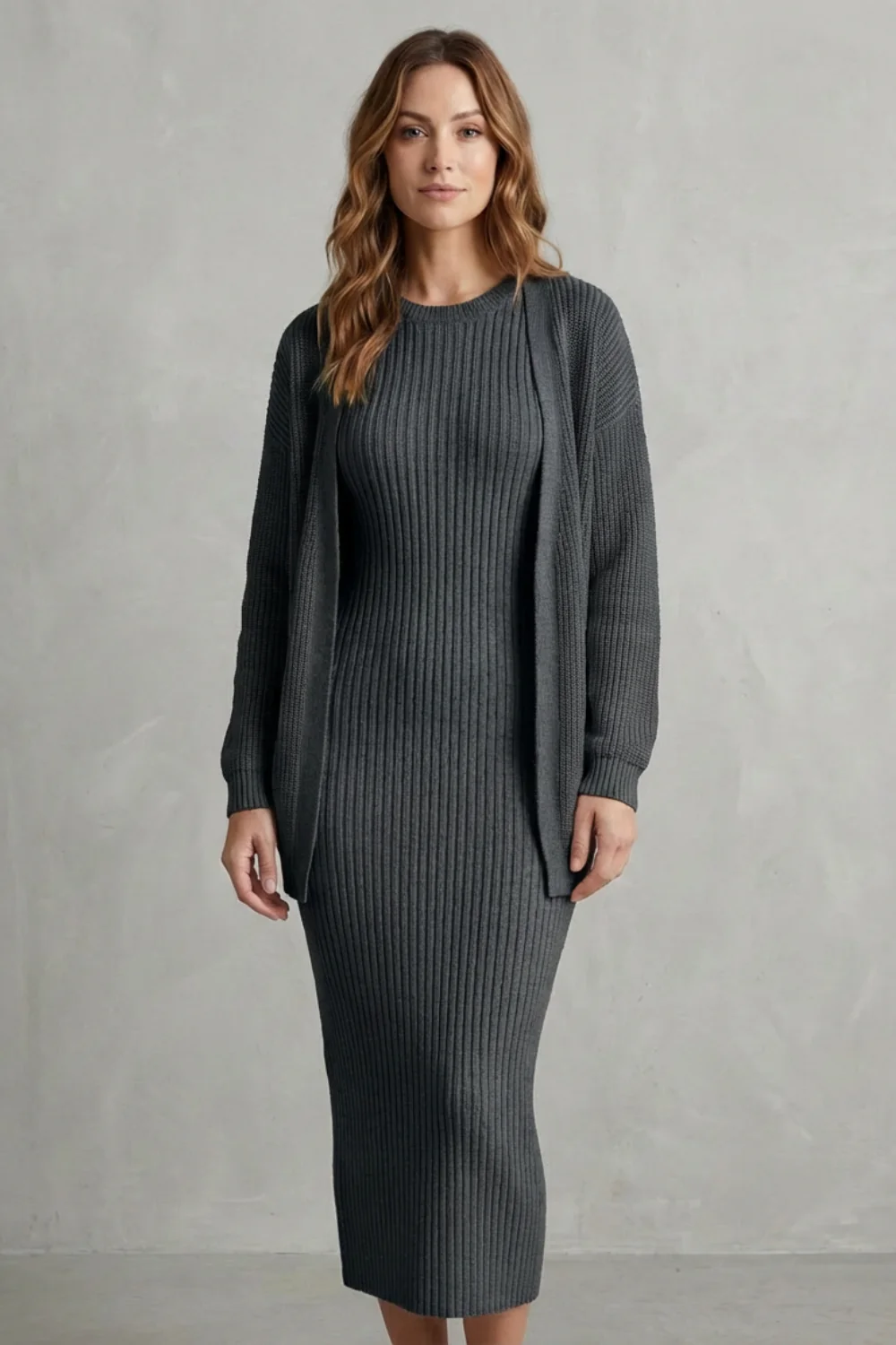 Aurelia – Ribbed Knit Sweater Dress Set – 2-Piece Slim-Fit Cardigan Ensemble - Image 28
