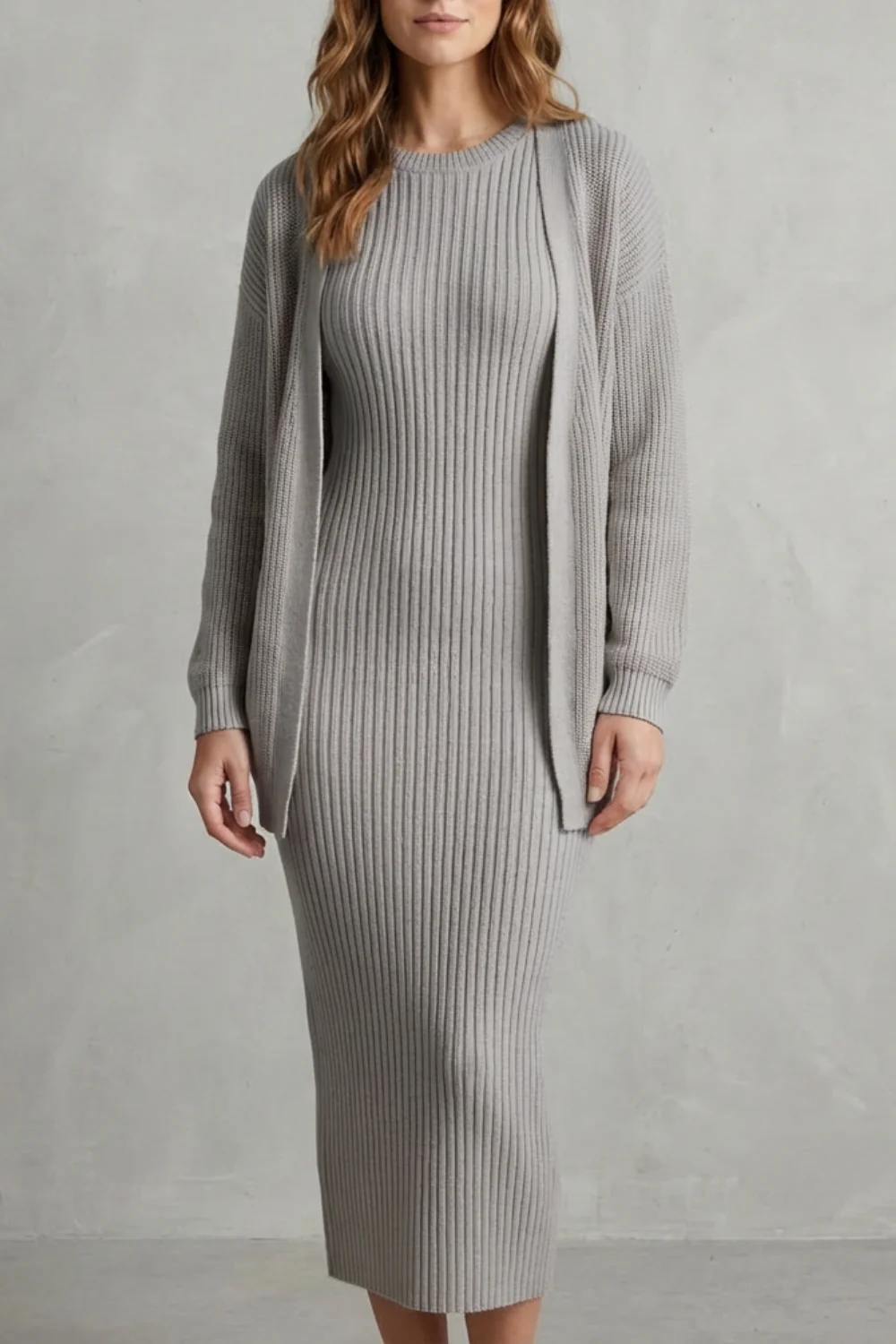 Aurelia – Ribbed Knit Sweater Dress Set – 2-Piece Slim-Fit Cardigan Ensemble - Image 29