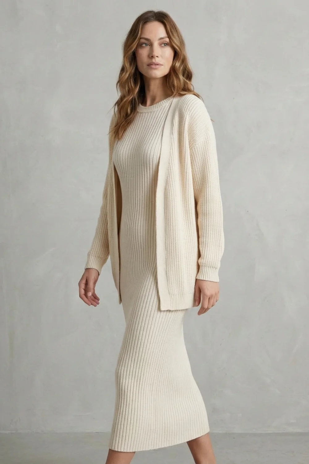 Aurelia – Ribbed Knit Sweater Dress Set – 2-Piece Slim-Fit Cardigan Ensemble - Image 3