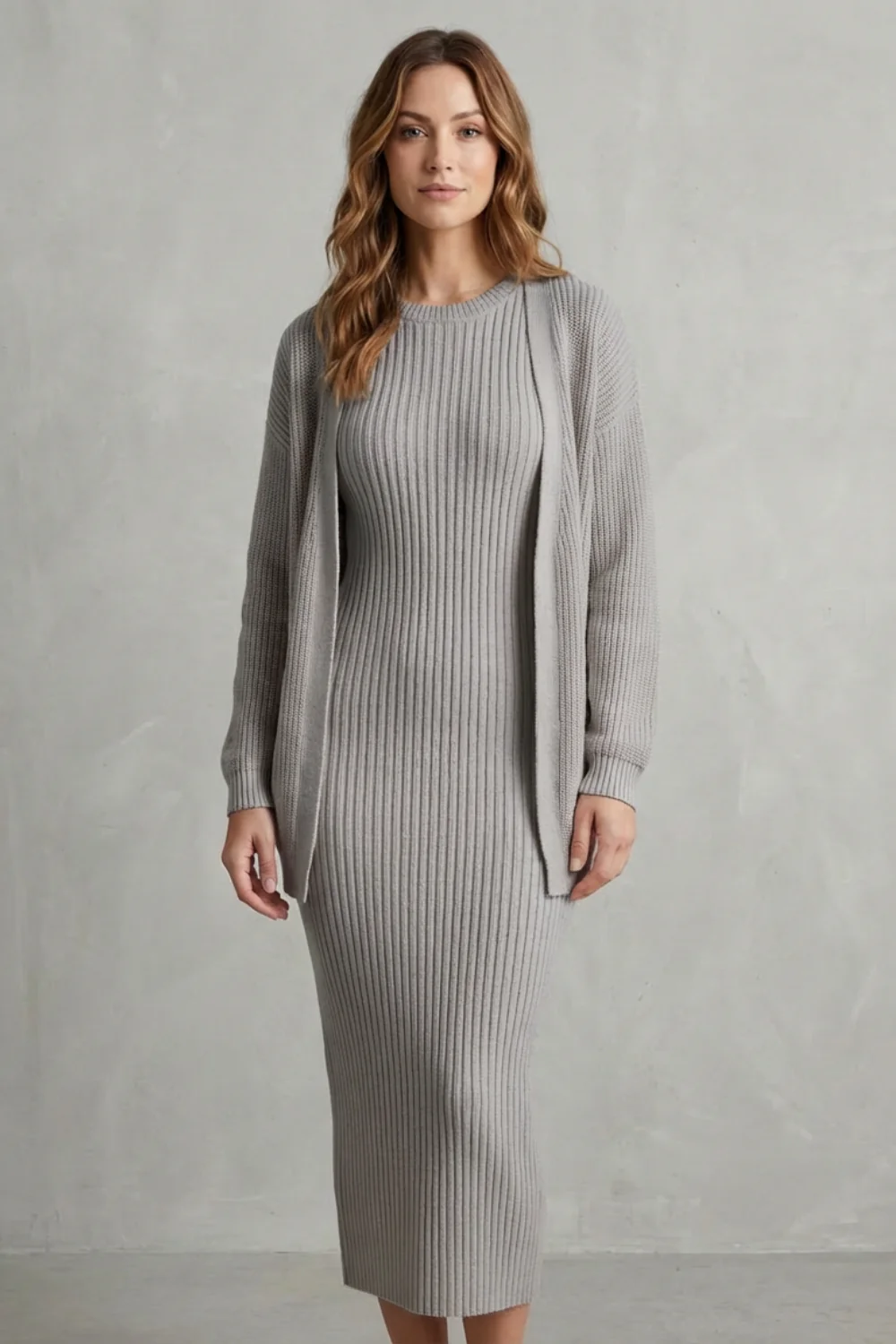 Aurelia – Ribbed Knit Sweater Dress Set – 2-Piece Slim-Fit Cardigan Ensemble - Image 30
