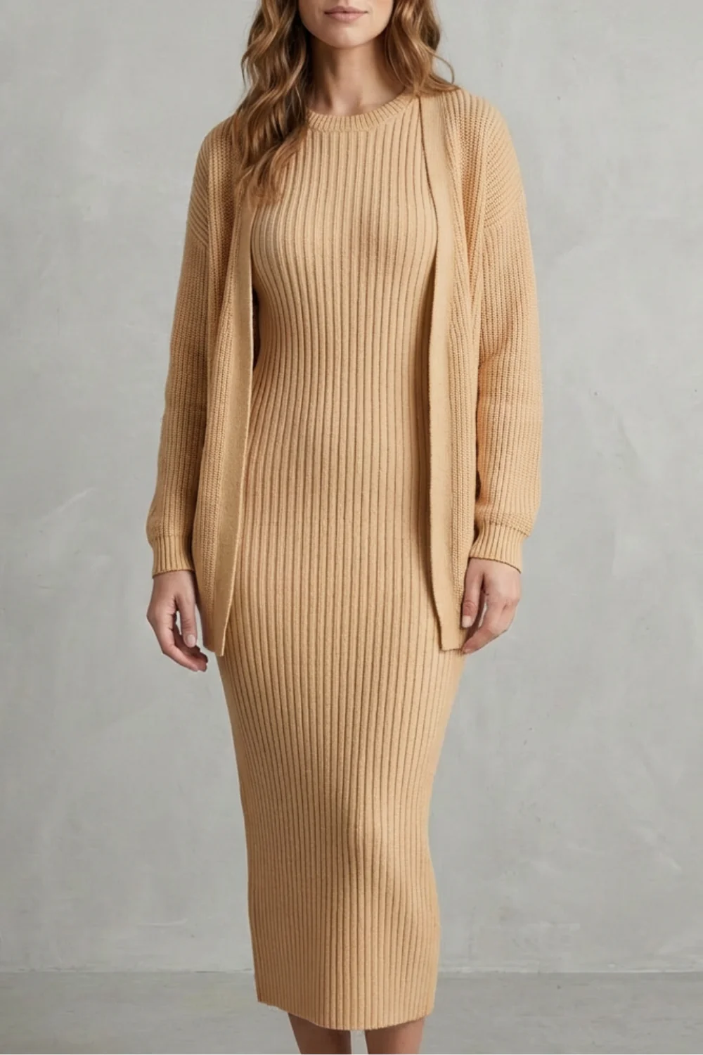Aurelia – Ribbed Knit Sweater Dress Set – 2-Piece Slim-Fit Cardigan Ensemble - Image 31