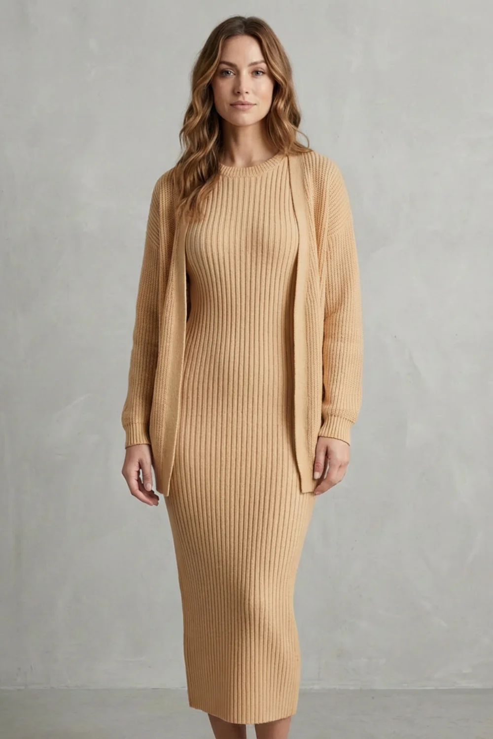 Aurelia – Ribbed Knit Sweater Dress Set – 2-Piece Slim-Fit Cardigan Ensemble - Image 32