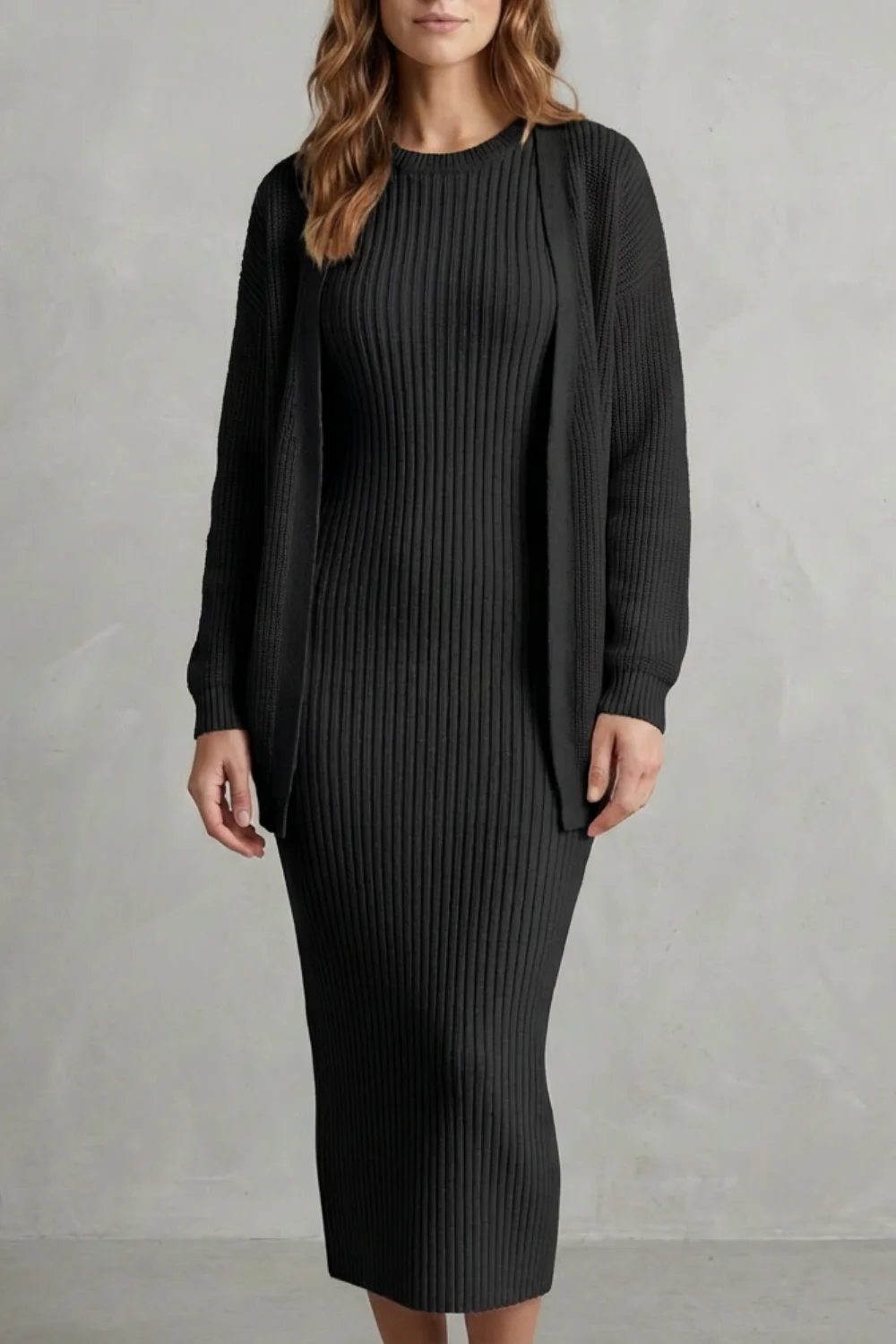 Aurelia – Ribbed Knit Sweater Dress Set – 2-Piece Slim-Fit Cardigan Ensemble - Image 5