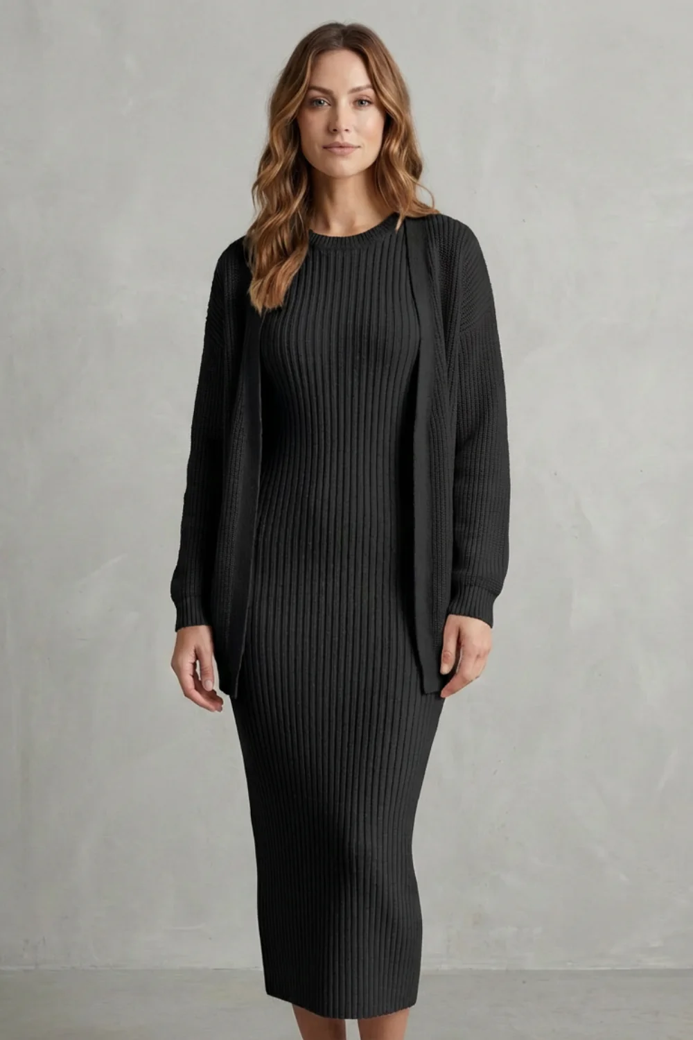 Aurelia – Ribbed Knit Sweater Dress Set – 2-Piece Slim-Fit Cardigan Ensemble - Image 6
