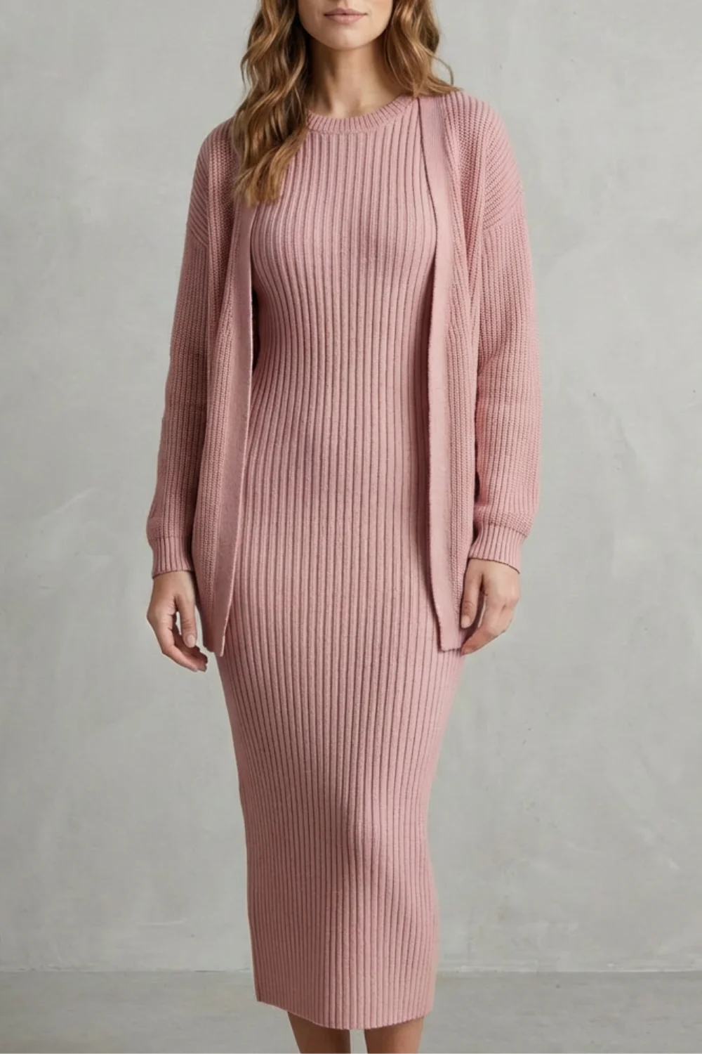 Aurelia – Ribbed Knit Sweater Dress Set – 2-Piece Slim-Fit Cardigan Ensemble - Image 7