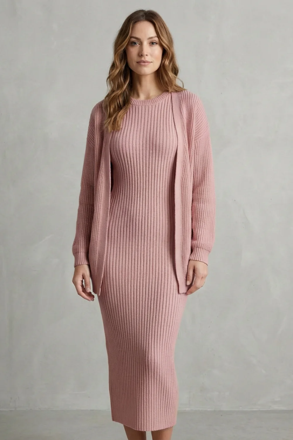 Aurelia – Ribbed Knit Sweater Dress Set – 2-Piece Slim-Fit Cardigan Ensemble - Image 8