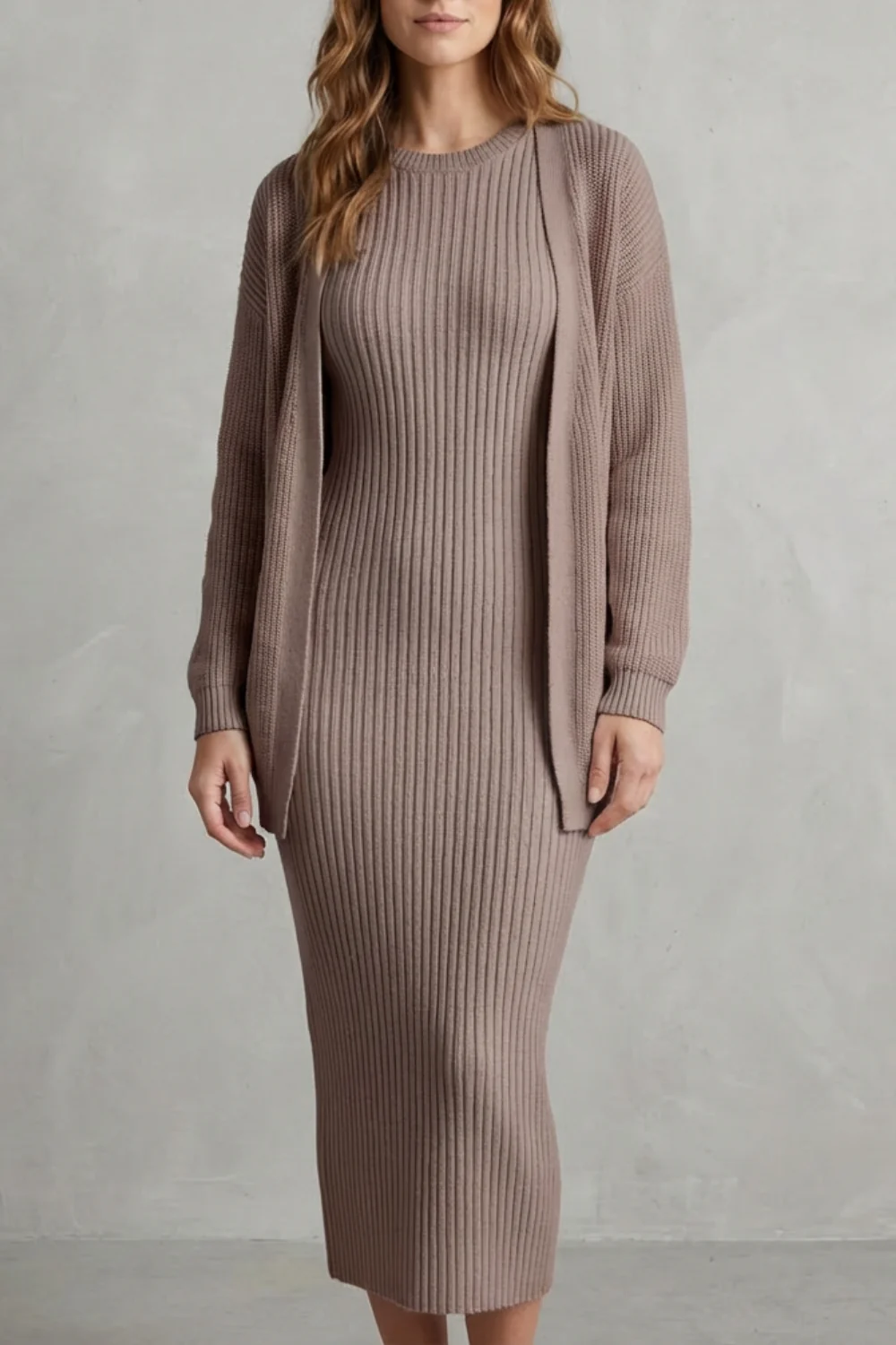 Aurelia – Ribbed Knit Sweater Dress Set – 2-Piece Slim-Fit Cardigan Ensemble - Image 9