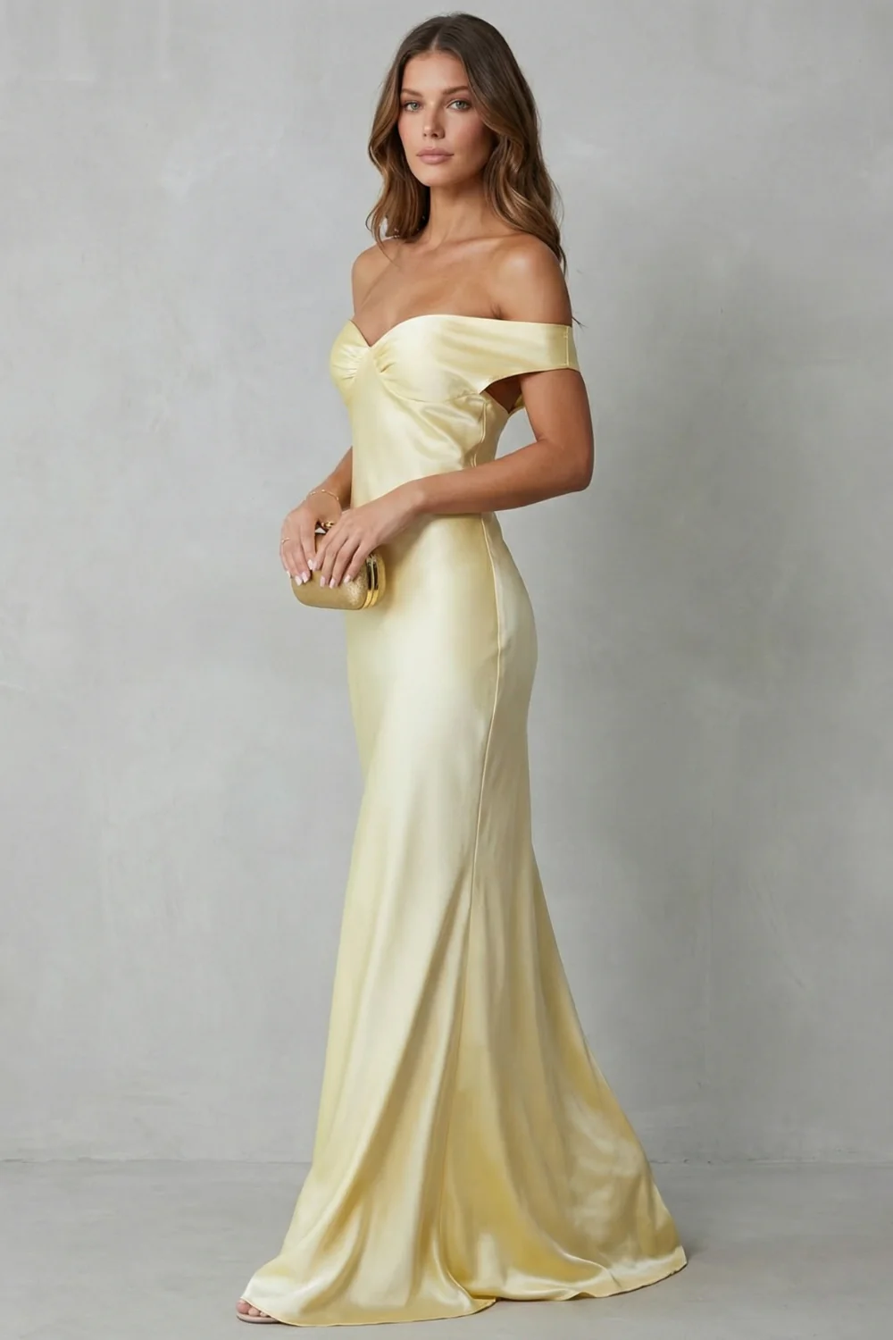 Auréliane – Golden hour elegance – Off-shoulder satin evening gown - Image 3