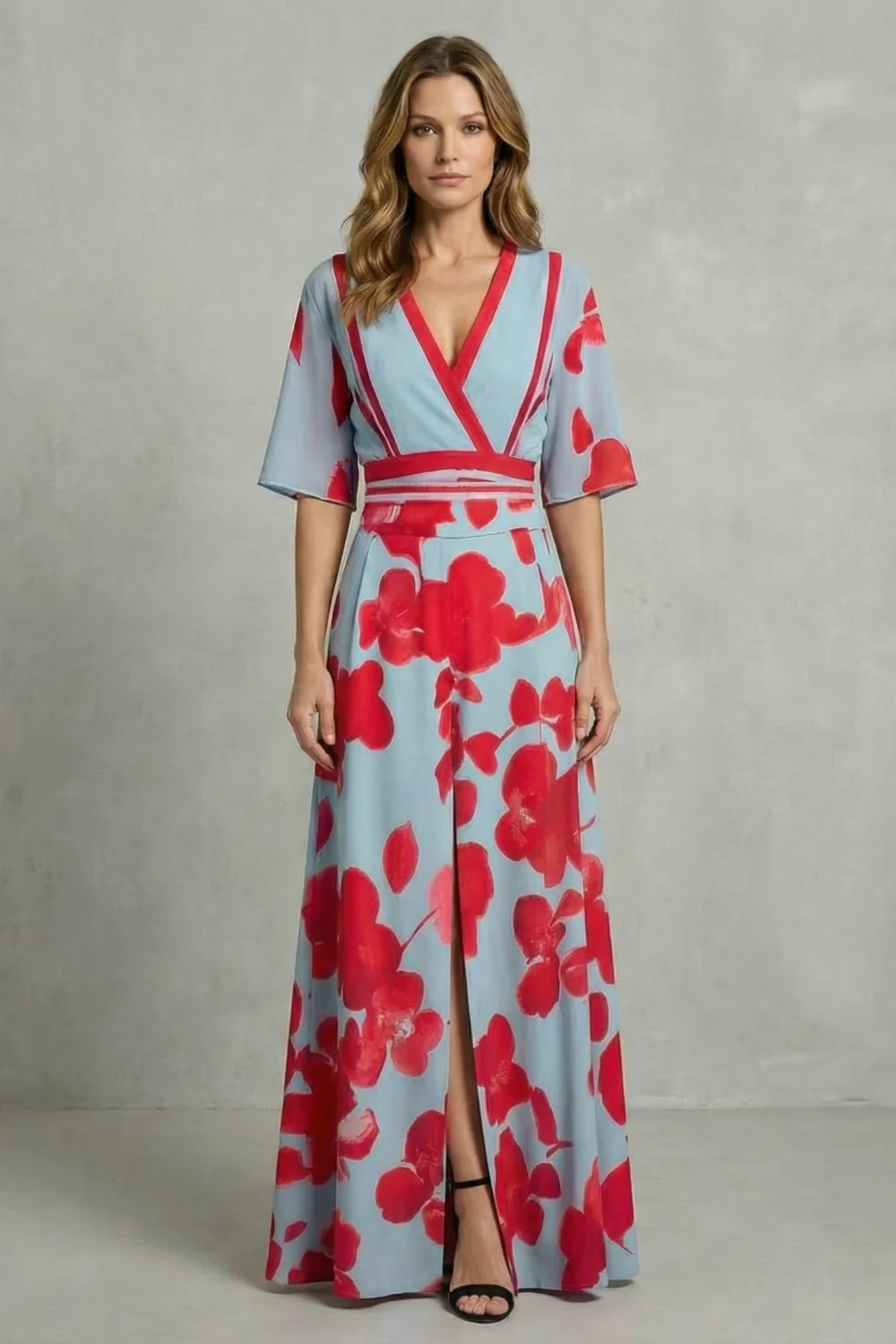Averette – Statement bloom contrast – V-neck maxi dress - Image 2