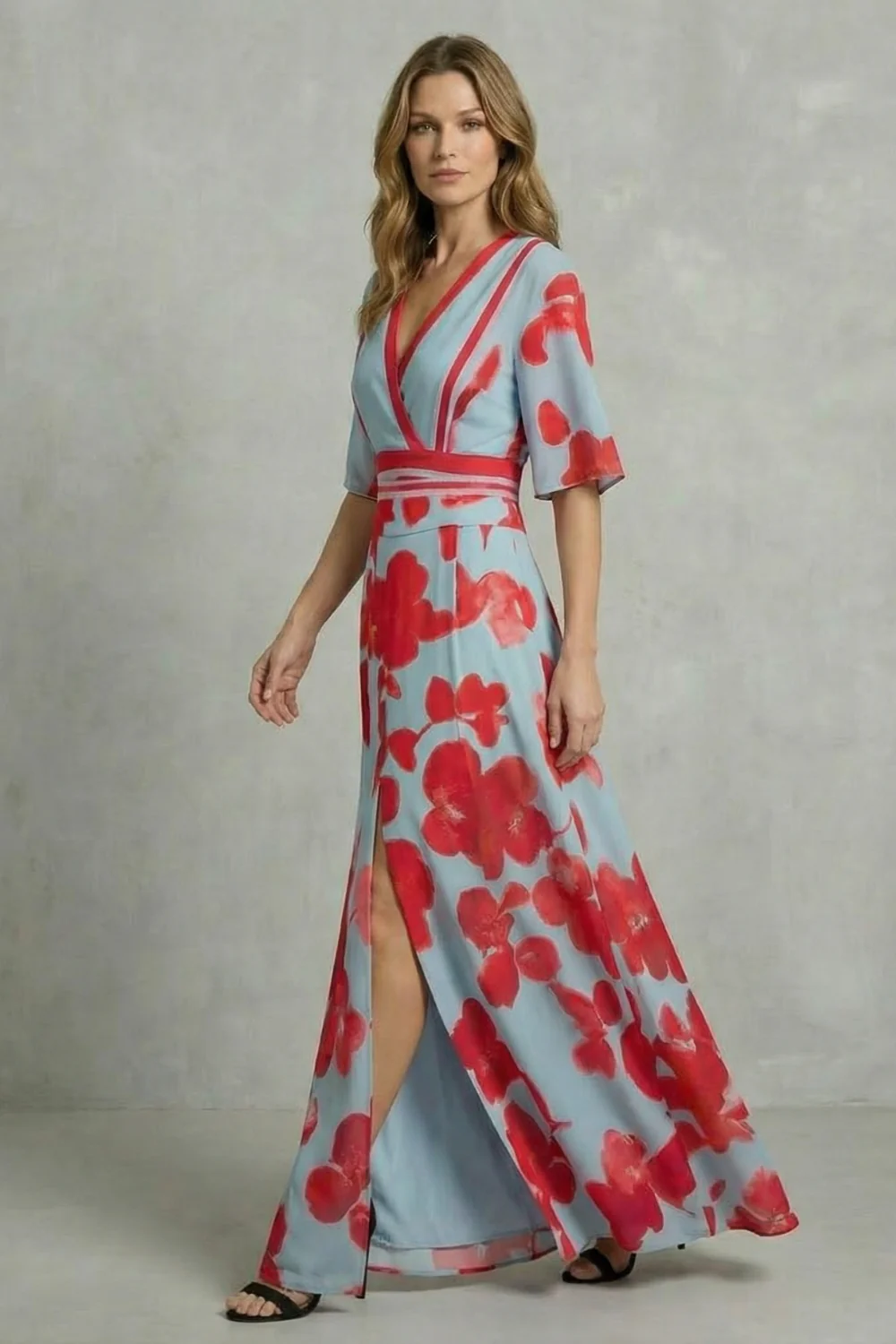 Averette – Statement bloom contrast – V-neck maxi dress - Image 3