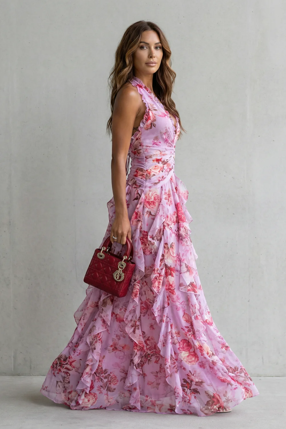 Belladina – Romantic rose cascade – Halter maxi dress - Image 3