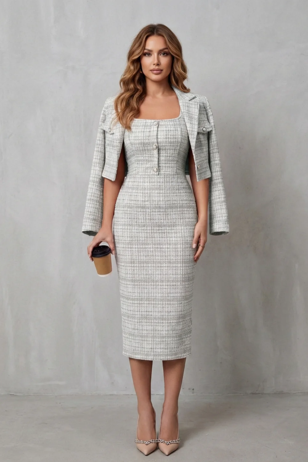 Bellaisie – Elegant plaid tailoring – Two-piece midi dress set - Image 10