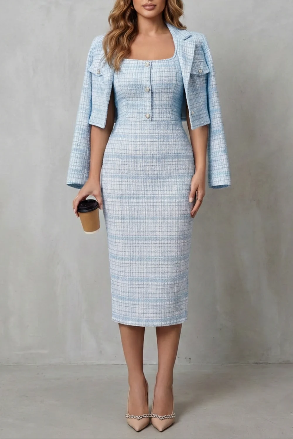 Bellaisie – Elegant plaid tailoring – Two-piece midi dress set - Image 5