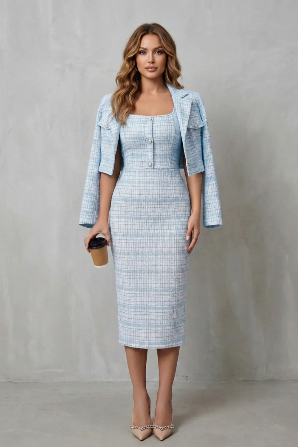 Bellaisie – Elegant plaid tailoring – Two-piece midi dress set - Image 6