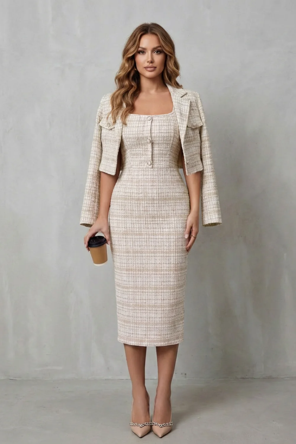 Bellaisie – Elegant plaid tailoring – Two-piece midi dress set - Image 8