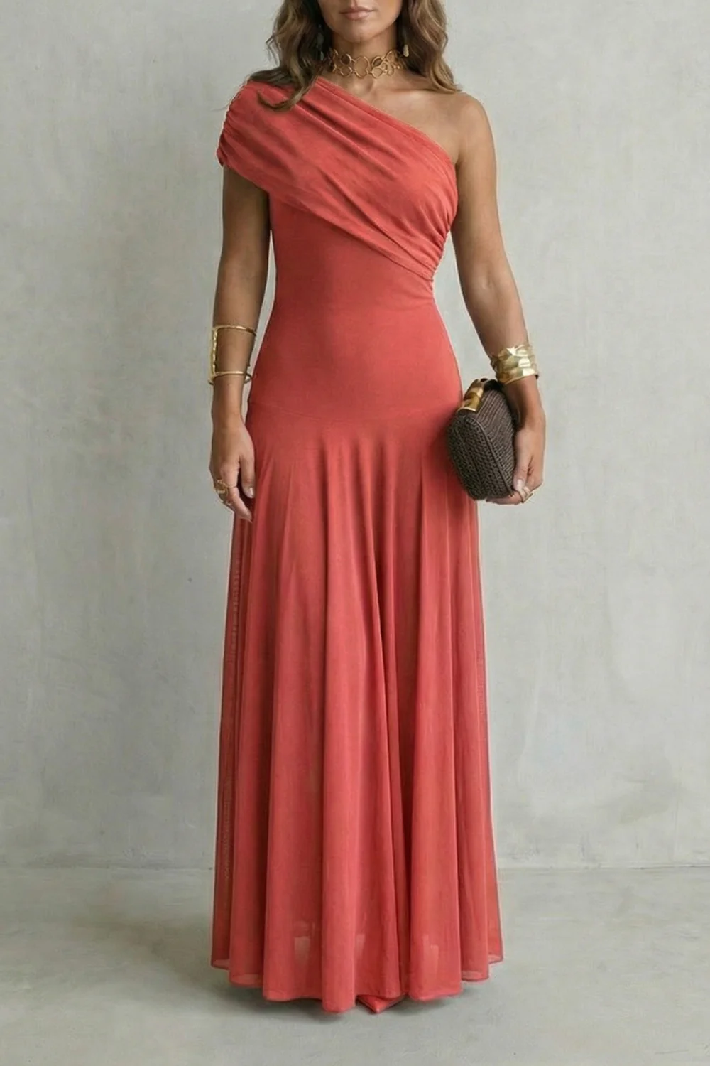 Bellamare – Elegant draped neckline – One shoulder maxi dress - Image 5