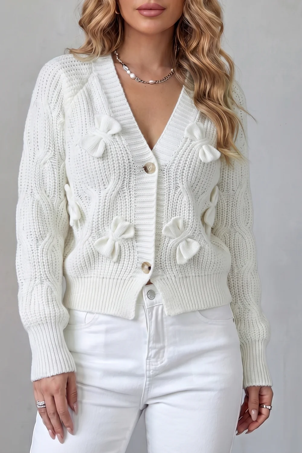 Bellavira – Bow knit texture – Cardigan - Image 5
