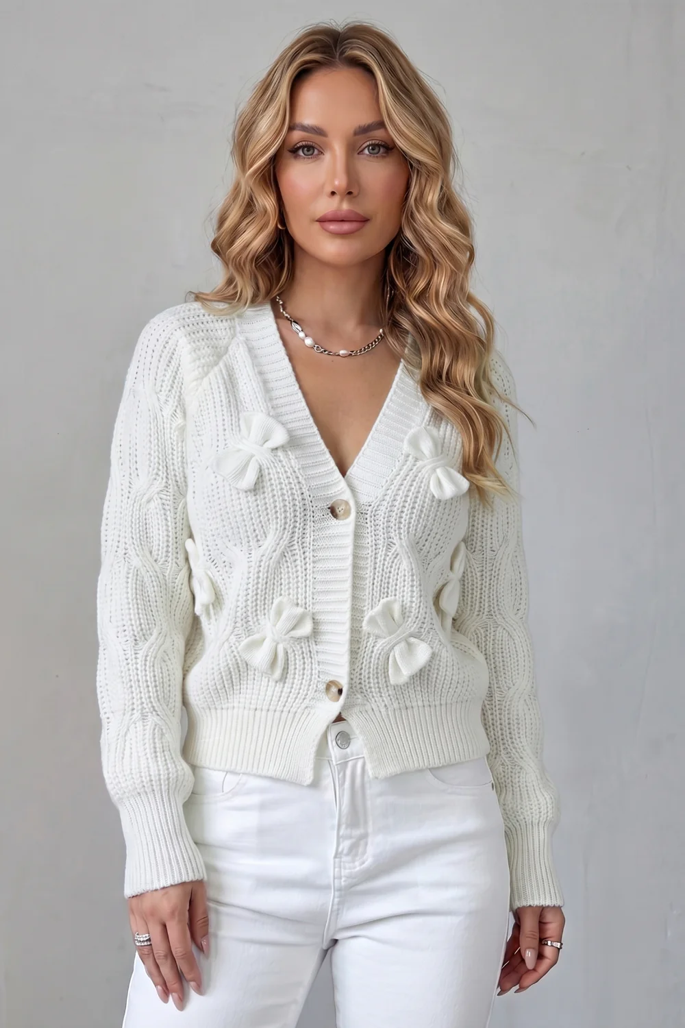Bellavira – Bow knit texture – Cardigan - Image 6