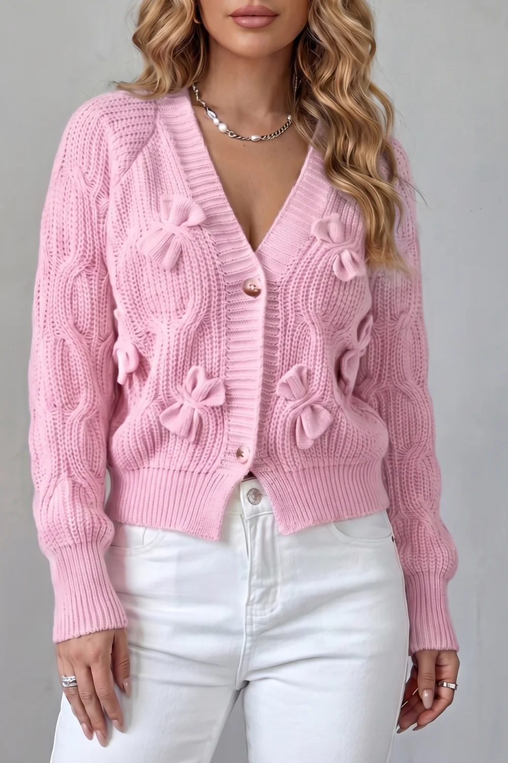 Bellavira – Bow knit texture – Cardigan - Image 9